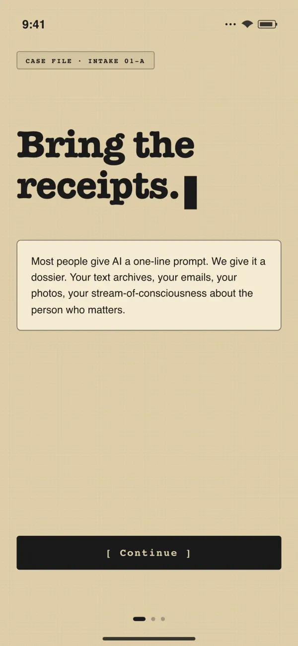 Onboarding hero — Bring the receipts.