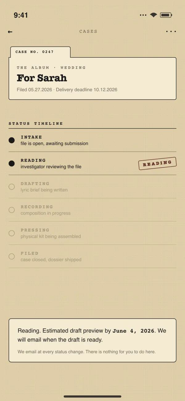 Case detail — status timeline